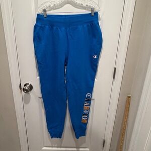 Champion Mens Sweatpants Reverse Weave Graphic Logo Blue Large